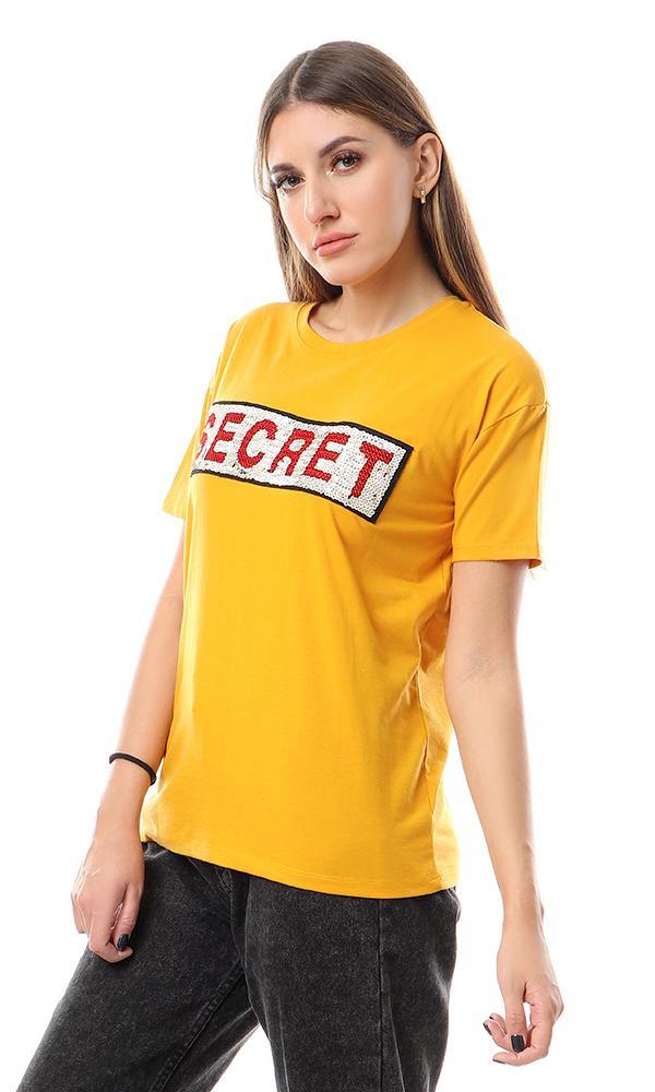 57591 Stitched Sequince Loose Tee - Mustard - Ravin 