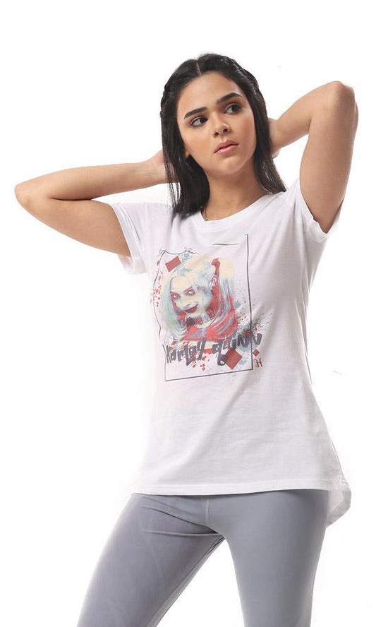 57596 Harley Quinn Crew Neck Slip On T-shirt - White - Ravin 