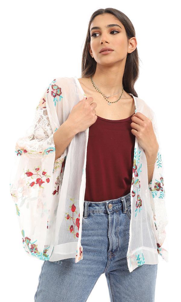 57620 Lace & Embroidered Elegant Cardigan - Multicolour - Ravin 