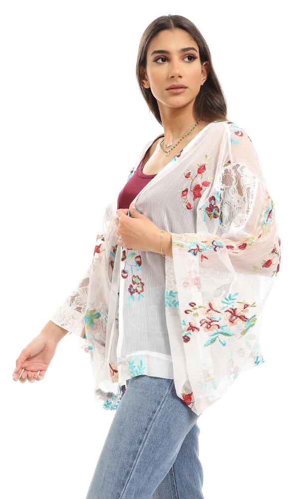 57620 Lace & Embroidered Elegant Cardigan - Multicolour - Ravin 