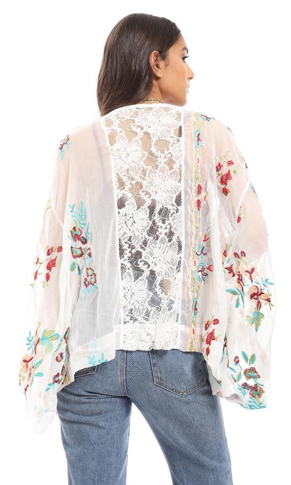 57620 Lace & Embroidered Elegant Cardigan - Multicolour - Ravin 