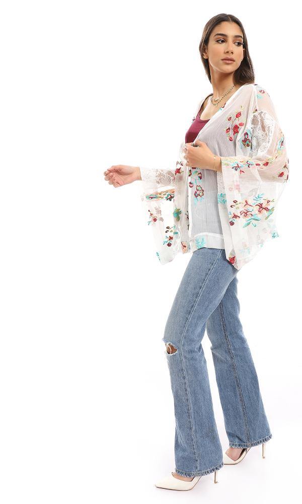 57620 Lace & Embroidered Elegant Cardigan - Multicolour - Ravin 