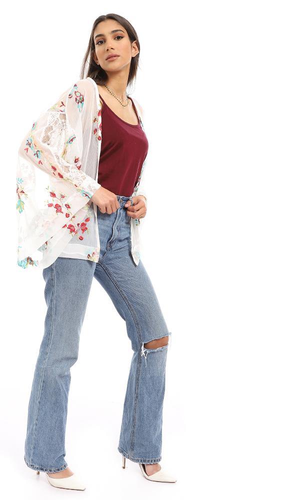 57620 Lace & Embroidered Elegant Cardigan - Multicolour - Ravin 