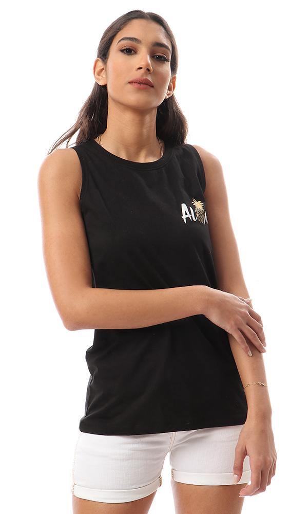 57637 Printed "Aloha" Sleeveless Black T-shirt - Ravin 