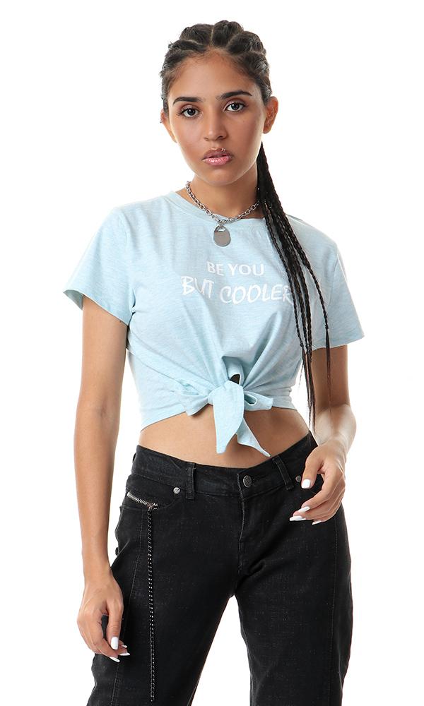 57640 Be You But Cooler Printed Front Tie Mint Crop Top - Ravin 