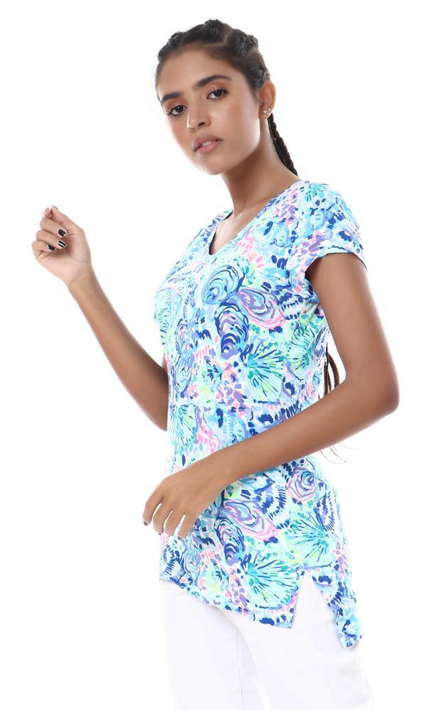 57659 Summer Colorful V-Neck Fluffy Top - Ravin 