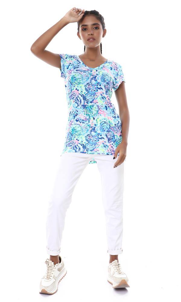 57659 Summer Colorful V-Neck Fluffy Top - Ravin 