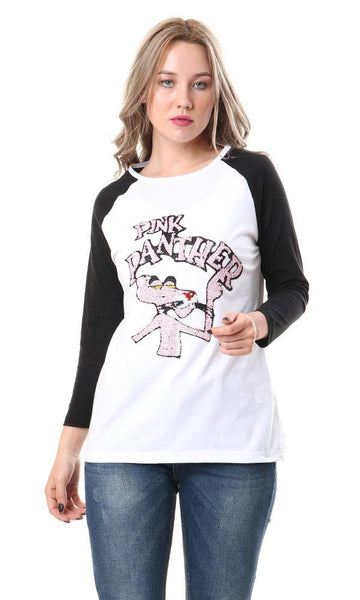 57696 Bi-Tone Long Sleeves Pink Panther Tee - Black & White - Ravin 