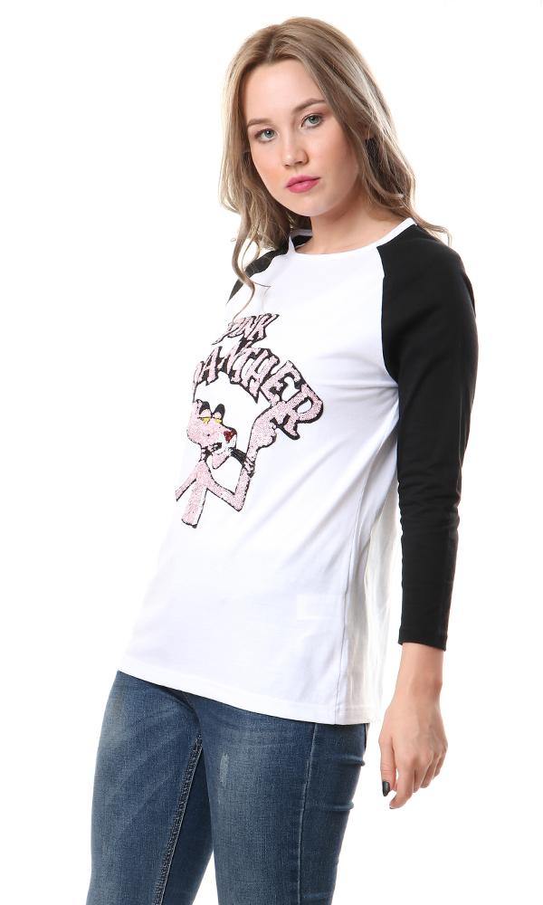 57696 Bi-Tone Long Sleeves Pink Panther Tee - Black & White - Ravin 