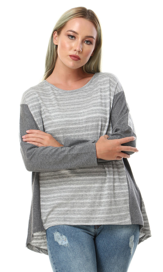 57701 Striped High Low Grey Shades Top - Ravin 