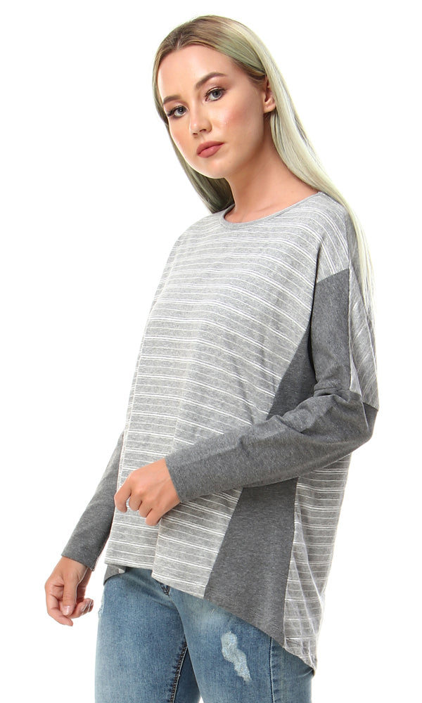 57701 Striped High Low Grey Shades Top - Ravin 