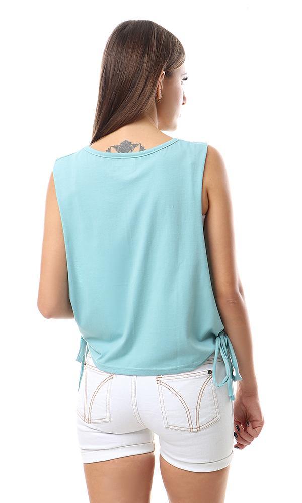 57707 Open Sides Slits Printed Sleeveles Light Seaforam Top - Ravin 