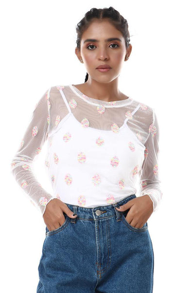 57708 Colorful Stitched Cheer Top - White - Ravin 