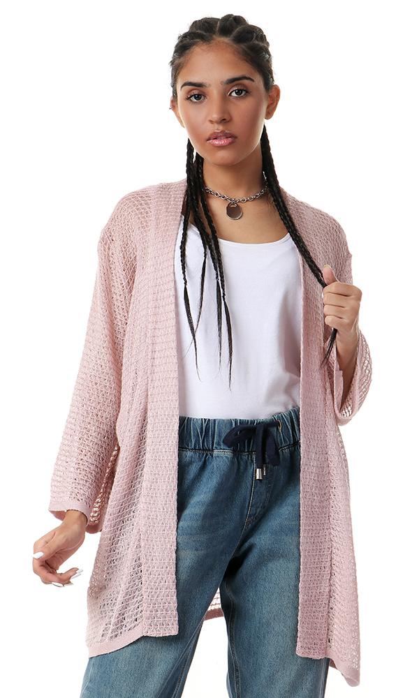 57718 Knitted Elbow Sleeves Open Dusty Rose Cardigan - Ravin 