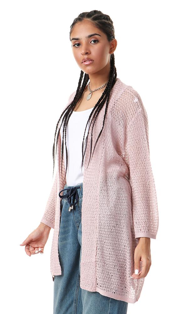 57718 Knitted Elbow Sleeves Open Dusty Rose Cardigan - Ravin 