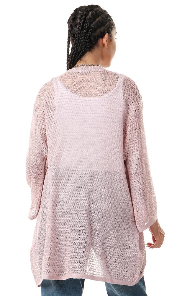 57718 Knitted Elbow Sleeves Open Dusty Rose Cardigan - Ravin 