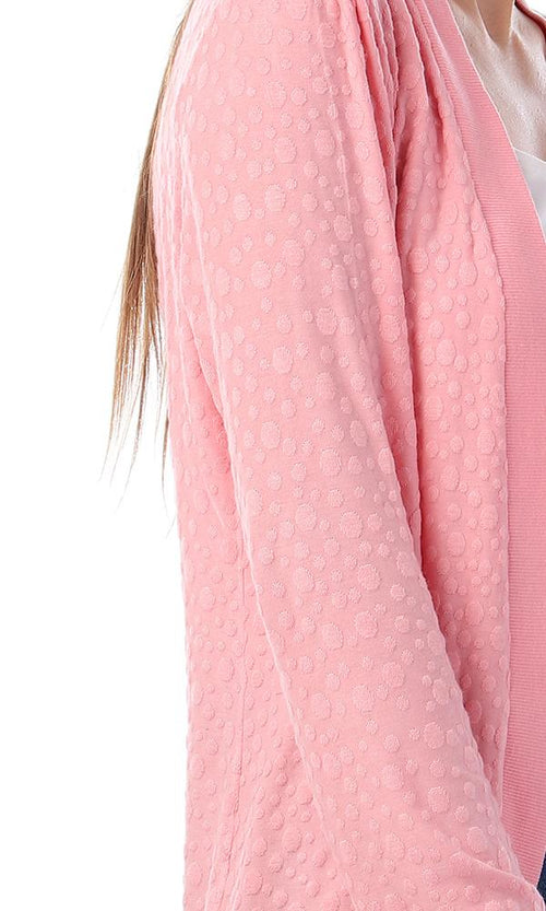 57733 Self Polka Dots Pink Slip On Cardigan - Ravin 