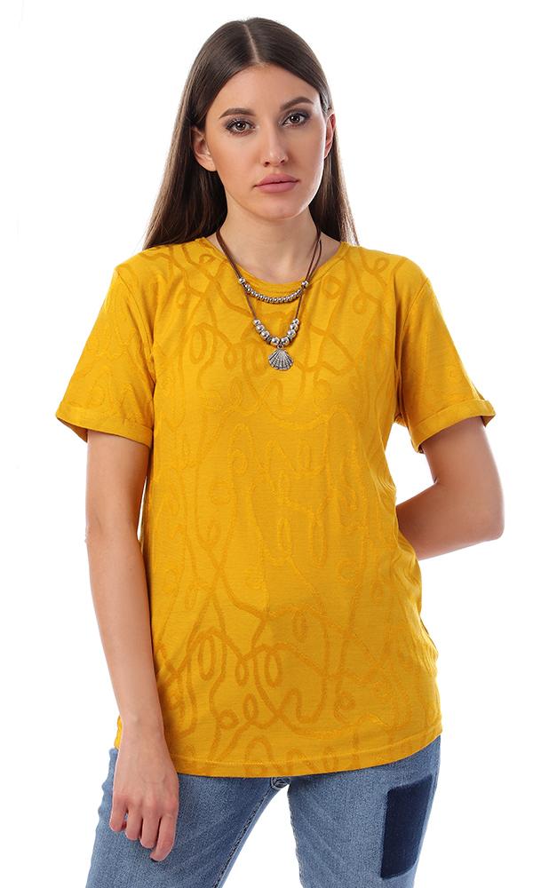 57736 Self Pattern Short Sleeves Fluffy Mustard Top - Ravin 