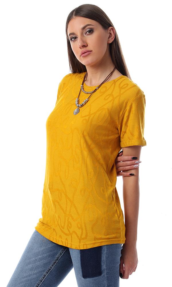 57736 Self Pattern Short Sleeves Fluffy Mustard Top - Ravin 