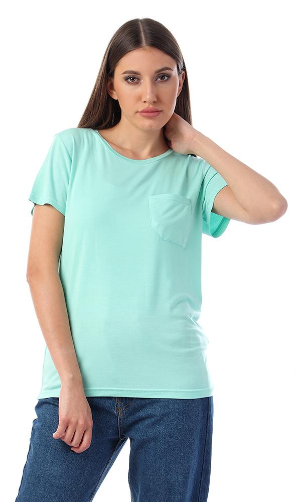 57765 Basic Solid Tee With Front Pocket - Aquamarine - Ravin 