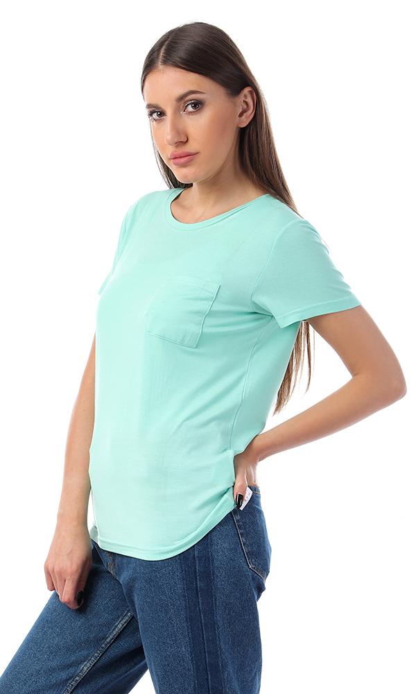 57765 Basic Solid Tee With Front Pocket - Aquamarine - Ravin 