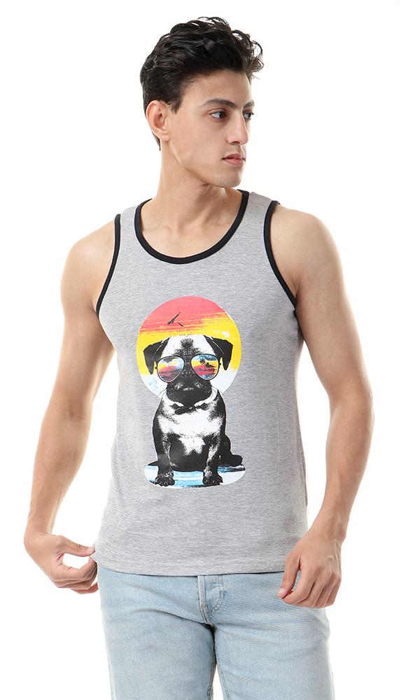 57772 Printed Dog Summer Tank Top - Heather Grey - Ravin 