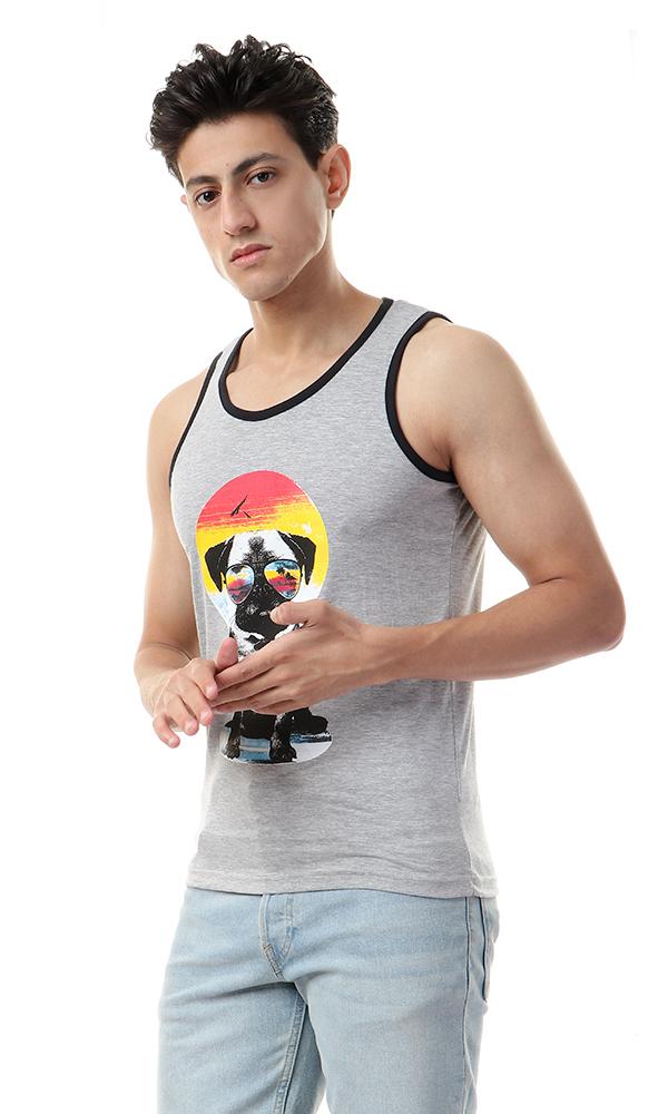 57772 Printed Dog Summer Tank Top - Heather Grey - Ravin 