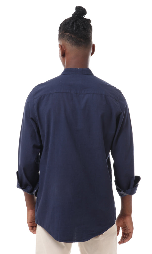 57775 Plain Dark Navy Blue Mandarin Collar Shirt - Ravin 