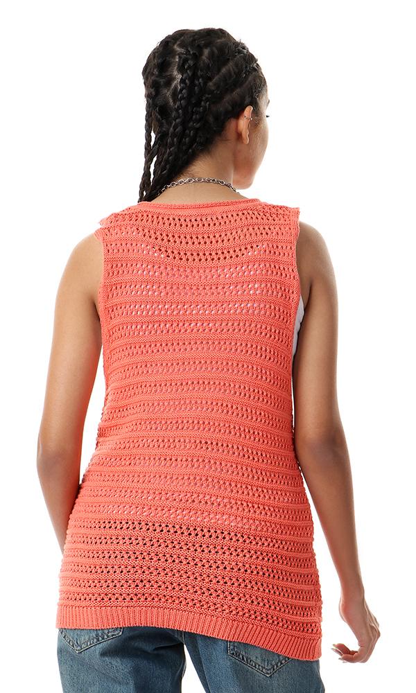 57820 Perforated Knit Sleeveless Coral Top - Ravin 