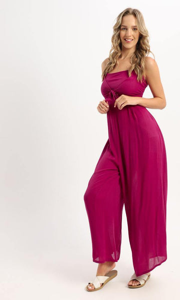 57835 Open Elastic Back Solid Jumpsuit - Magenta - Ravin 