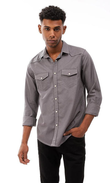 57844 Full Buttoned Cotton Shirt - Dark Grey - Ravin 