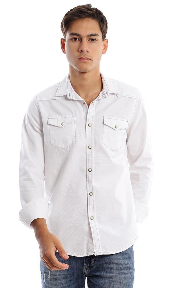 57848 Long Sleeves White Pique Buttoned Shirt - Ravin 