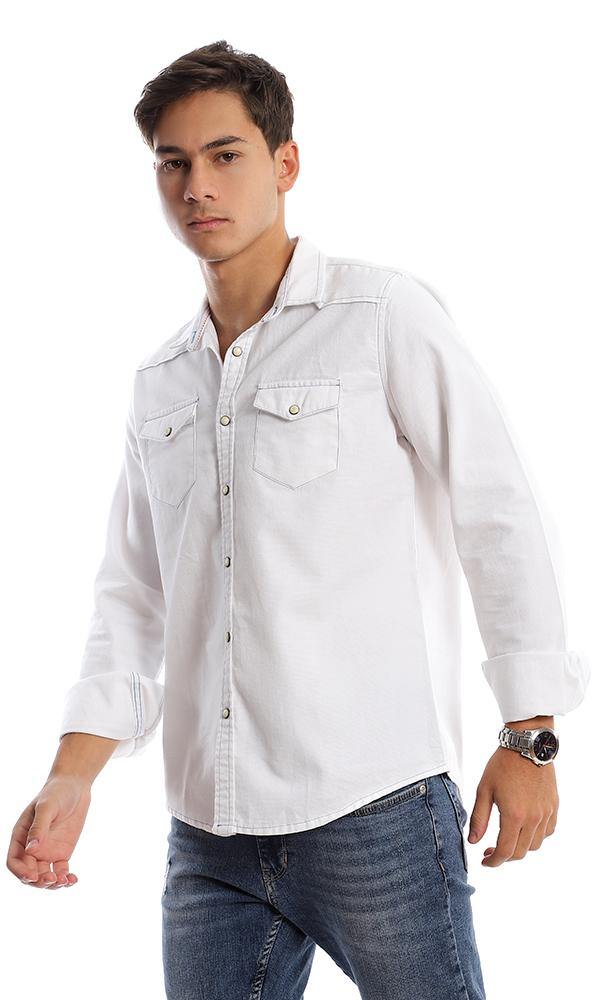 57848 Long Sleeves White Pique Buttoned Shirt - Ravin 