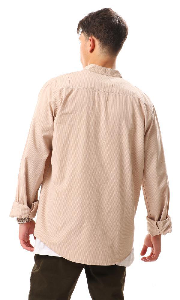 57858 Thin Striped Madarin Neck Shirt - Beige - Ravin 