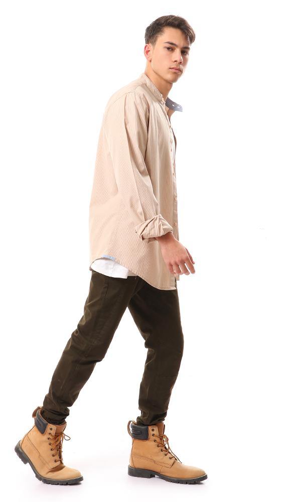 57858 Thin Striped Madarin Neck Shirt - Beige - Ravin 