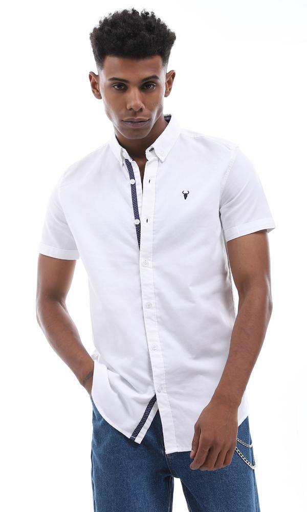 57867 Simple Plain Short Sleeves White Shirt - Ravin 