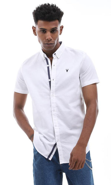 57867 Simple Plain Short Sleeves White Shirt - Ravin 