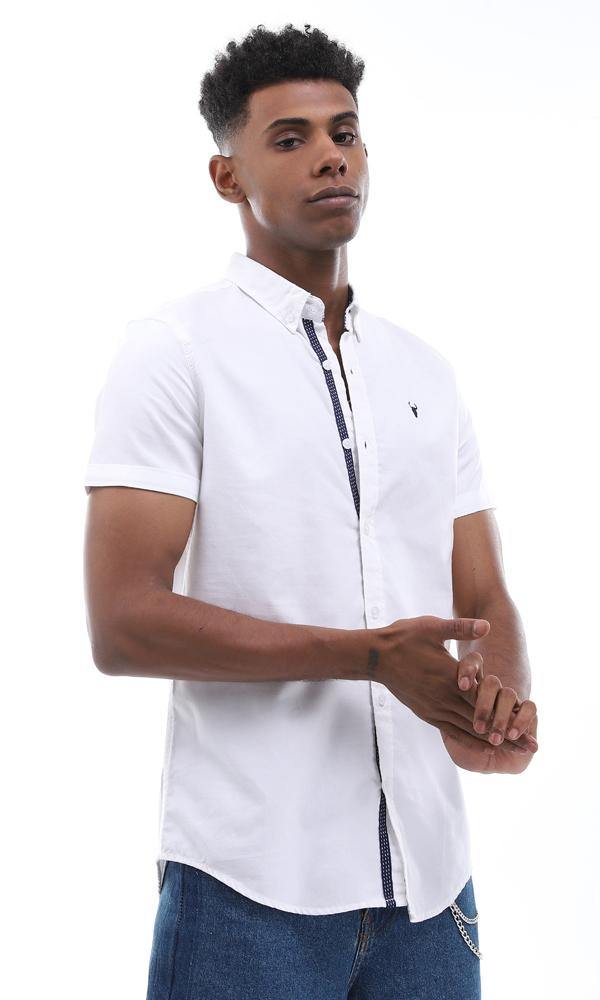 57867 Simple Plain Short Sleeves White Shirt - Ravin 