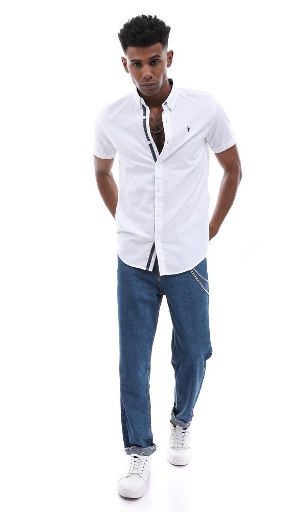 57867 Simple Plain Short Sleeves White Shirt - Ravin 
