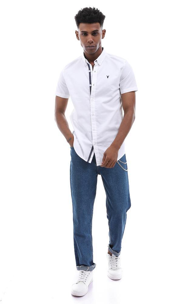 57867 Simple Plain Short Sleeves White Shirt - Ravin 