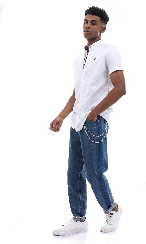 57867 Simple Plain Short Sleeves White Shirt - Ravin 
