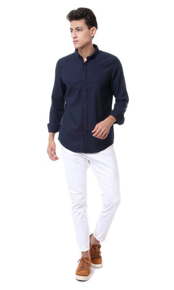 57877 Striped Navy Blue Buttons Down Shirt - Ravin 