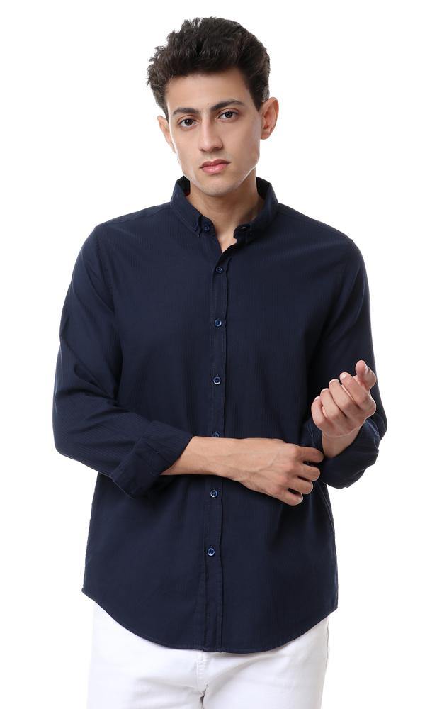 57877 Striped Navy Blue Buttons Down Shirt - Ravin 