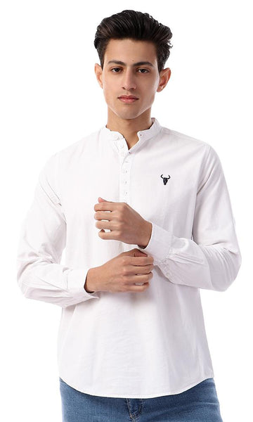 57882 Plain White Mandarin Collar Buttoned Shirt - Ravin 