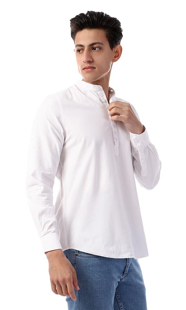 57882 Plain White Mandarin Collar Buttoned Shirt - Ravin 