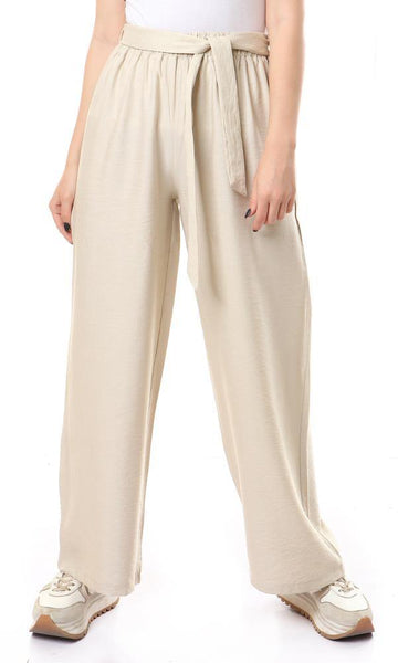 57889 Slub Wide Leg Comfy Beige Pants - Ravin 