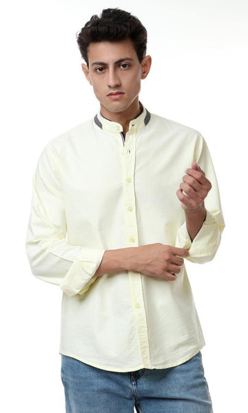 57893 Mandarin Collar Long Sleeves Slub Shirt - Light Yellow - Ravin 