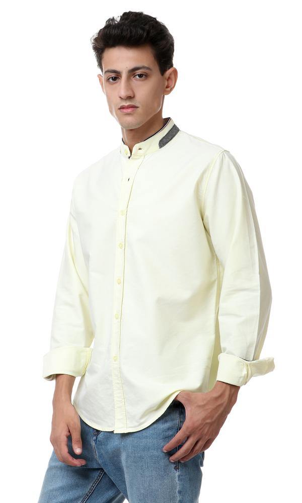 57893 Mandarin Collar Long Sleeves Slub Shirt - Light Yellow - Ravin 