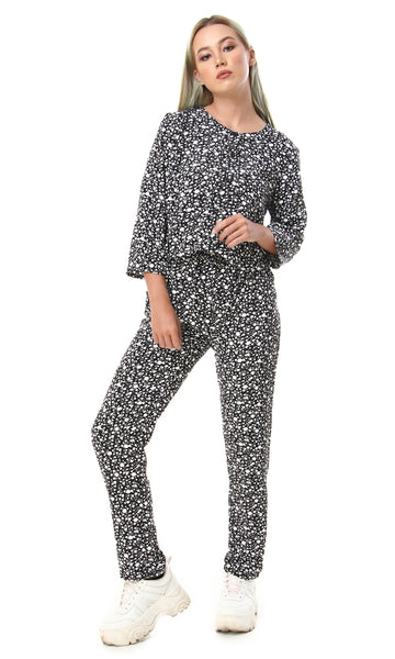 57900 Floral Buttoned Trendy Jumpsuit - Black - Ravin 