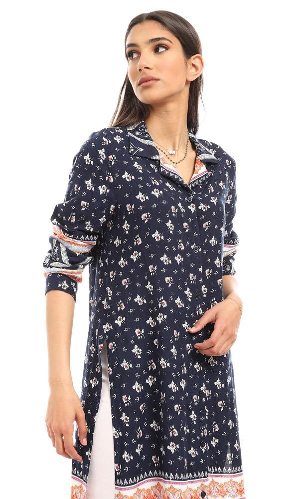 57922 Comfy Long Sleeves Floral Long Shirt - Navy Blue - Ravin 